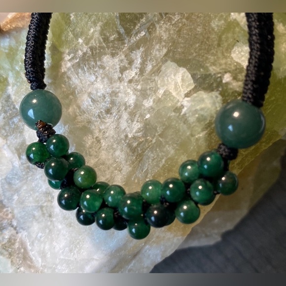 Beaded Natural Jade Gemstone Bracelet with Adjustable Cord - Picture 3 of 14